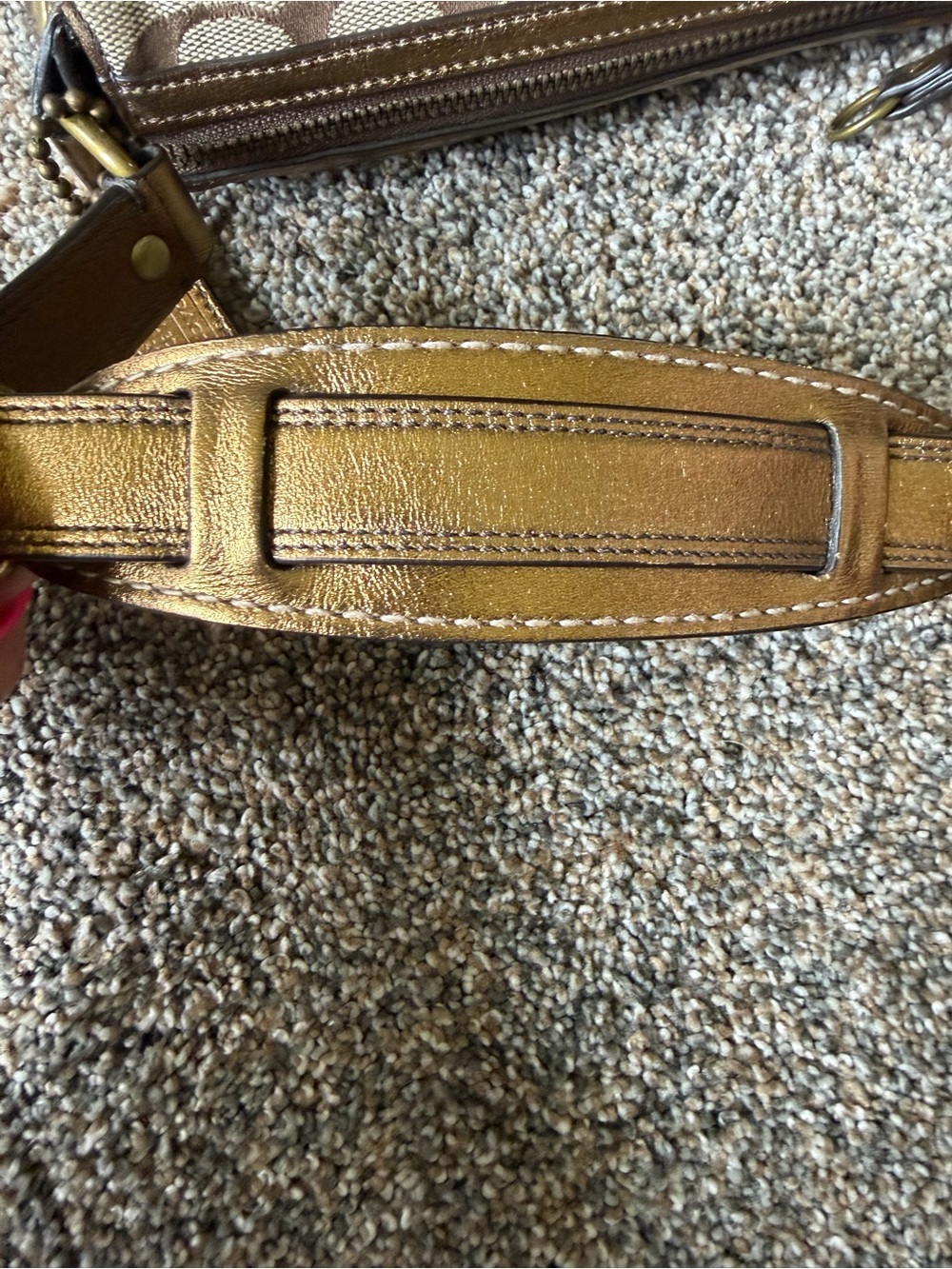 Coach Brown Signature Canvas Shoulder Bag with Metallic Bronze Leather Accents - Picture 10 of 16
